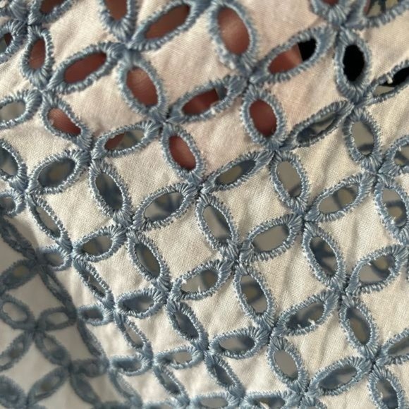 Samuel Dong Eyelet Cutout Button Down Long Sleeve Blouse, Blue White Sz Medium - Picture 11 of 16